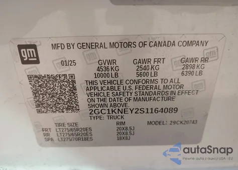 2025 Chevrolet Silverado 2500Hd 4Wd Standard Bed Lt из США, поврежденный, VIN 2GC1KNEY2S1164089